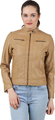 nibha creations latest fashion beige faux leather jacket for women and girls