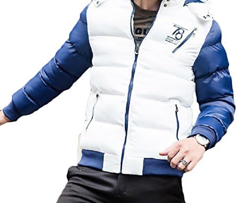 xiaokong Men Korean Style Hooded Collision Color Zip Up Thicken Down Coats White S