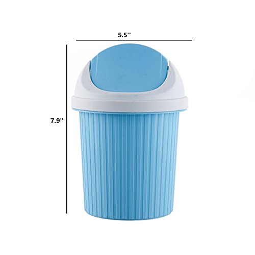 Daycount Mini Waste Bin Rolling Cover Tape Desktop Garbage Paper Basket Table Trash Container Case Home Office Bathroom Car Trash Can (Blue)