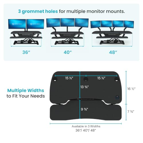 VERSADESK PowerPro 36 Inch Electric Standing Desk Converter – Push-Button Height Adjustable Sit to Stand Desk Riser for Dual Monitors & Laptop – Motorized Desktop Workstation with Wide Keyboard Tray