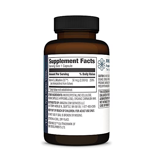 Amazon Brand Revly Vegan Vitamin D3, 50 mcg (2000 IU) Per Serving (2