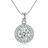 Spiritlele Cluster Crystal Round Pendant Sparkling Silver Diamond Necklace for Women
