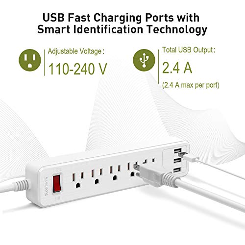 Power Strip, SUPERDANNY Surge Protector, 5 Outlets, 3 USB Ports, 4.5 Ft Extension Cord, 900 Joules, Mountable, Overload… - Image 2