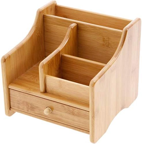 CHSEEA Wood Desk Makeup Organiser with Drawers, Cosmetics Holder/Stand/Caddy/Rack, 3 Compartments Desktop Storage for Your Office Supplies, Jewellery and Makeup #3