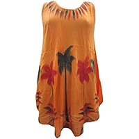 Mogul Womens Tank Dress Sleeveless Tie-Dye Sleeveless Loose Sexy Kaftan Dress