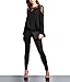 Blooming Jelly Women's Elegant Long Sleeve Lace Patchwork Keyhole Strap Chiffon Top Blouse(XL, Black)