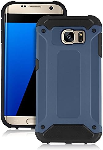 HAOKE BOSS Case Hybrid Durable Shield TPU+PC Shockproof Back Cover for Samsung Galaxy S7 Edge Only (Black Blue)
