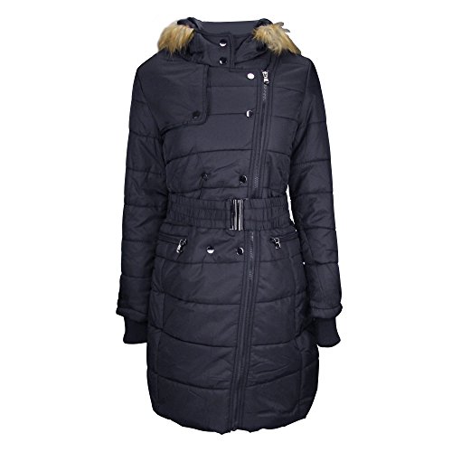 Women s quilted puffer jacket coat with faux fur trimme…