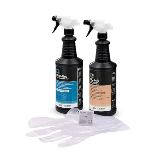 Errecom Cleaning Kit for Air Conditioners, includes 1 L bottle of Clima-Net, A/C Filter and Evaporator Cleaner, 1 L bottle of BIO-Acid, Acid Cleaner with Biodegradable Surfactants, Gloves