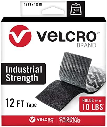 VELCRO Brand Heavy Duty Tape - 12 Foot Roll, Holds 10 lbs, 1.5" Width, Black (VEL-30836-USA) (Pack of 12) Image