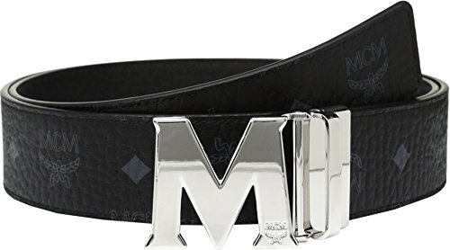 white mcm belt with silver buckle