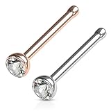 FifthCue Cubic Zirconia Press Fit Nose Bone Stud Titanium IP 316L Stainless Steel - CHOOSE SIZE & COLOR (18G COMBO PackRose Gold & Steel