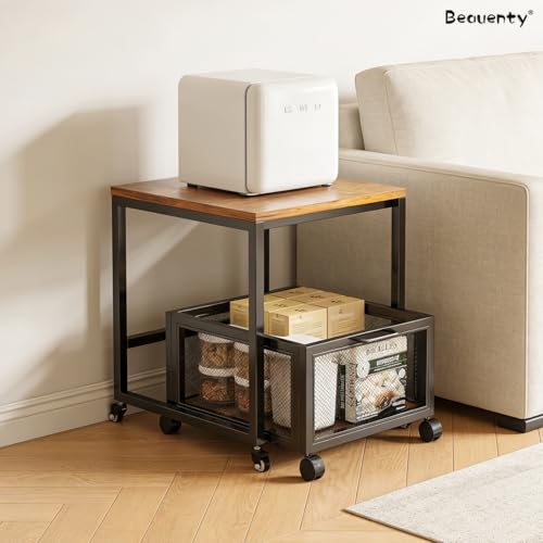 Beauenty Mini Fridge Stand, Beverage Fridge Table, 19.7" x 19.7" Mini Refrigerator Cart with Storage Drawer Basket, Coffee Bar Refrigerator Stand for Office Home Apartment