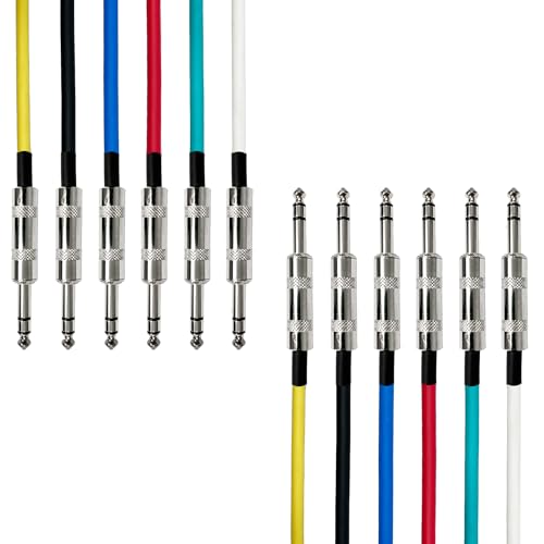 AxcessAbles 20ft 6-Pack TRS to Audio Cables - 1/4" Balanced, Multi-Color, Male-to-Male, Studio & Home Audio at Amazon