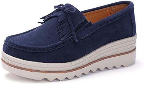Rainrop Women Platform Slip On Loafers Shoes Comfort Suede Moccasins Fashion Casual Wedge Sneakers Blue 38
