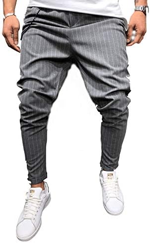 Nansiche Mens Striped Trousers Elastic High Waist Slim Fit Loose Casual Long Pants