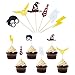 63Pcs Magic Wizard Birthday Party Supplies for Kids Wizard Theme Party Decorations with Happy Birthday Banner Striped Tie Novelty Glasses Frame Cupcake Toppers Balloons for Boys Girls