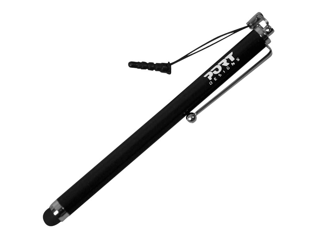 Port Designs Black Tablet Stylus for Touch Screen iPads/iPhone/Samsung Galaxy Note Tablets with Strap Headphone Jack for Easy Storage