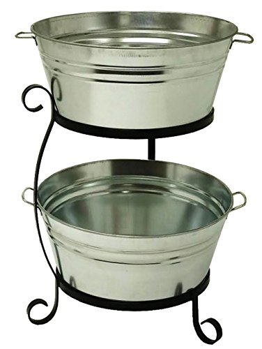 HITCorp. 8025 Container with Double Beverage Tub, with Iron Stand, 21 x 21 x 29, Silver