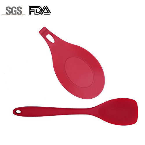 FAMCÜTE Premium Silicone Spoonula + Silicone Spoon Rest/Cooking Shovel/Spatula Spoon with Hygienic Solid Coating (Red) - Thumbnail 6