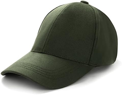 KVMV 6 Panel Faux Suede Leather Classic Adjustable Plain Hat Baseball Cap (Army Green)