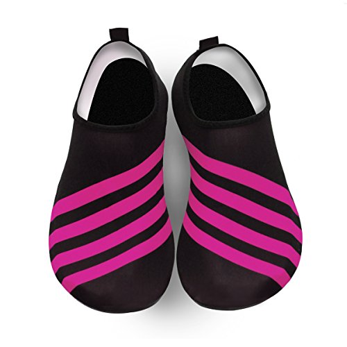 Cevinee Slip-on Water Shoes, Anti-slip Athletic Aqua Socks, for Outdoor Pool Beach Swim Exercise Workout - Pink Stripe L