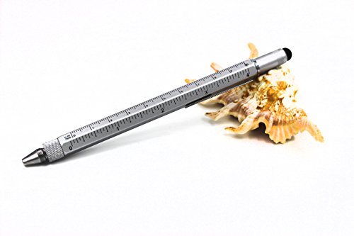 6 in 1 Multitool Pen with Gift Box - Includes 1 Ballpoint Pen, Universal Stylus Pen, Ruler,Flat and Phillips Screwdriver Bit, Level Gauge - The Perfect Multi-Function Gadget (Model B, 1PCS LIGHT GREY)