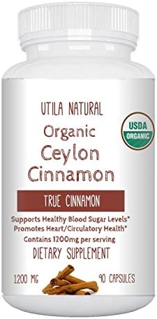 Organic Ceylon Cinnamon (100% USDA Certified) Supplement, 90 capsules, 1200 mg, Helps Blood Sugar Level