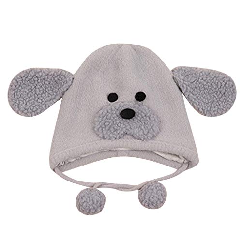 Tomppy Newborn Infant Baby Fleece Beanie Caps Winter Warm Cartoon Animal Furry Hat for Unisex Toddler (Free, Gray)