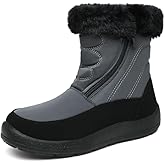 JSWEI Women Winter Snow Boots Soft Comfortable Faux Fur Mid Calf Wide Width Waterproof Warm Lace-Up Snow Boots for Women's Insulated Woman Lightweight Non-Slip Outdoor