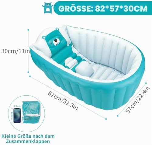 Babybadewanne, 0 – 3 Jahre, aufblasbare Badewanne, faltbar, für Baby, Kinder, rutschfest, weich, für Dusche, faltbar, tragbar, Blau