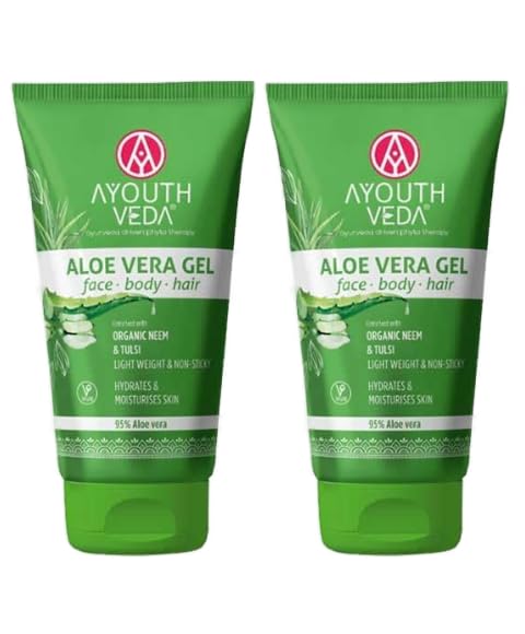 Ayouthveda Aloe Vera Gel | Multi Purpose Gel For Face, Body & Hair | Non-Greasy Hydrating formula With Neem, Tulsi & Cucumber Essence | Calms Sunburn & Promotes Even Skin Tone | (2 pack)