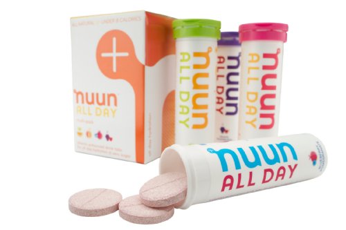 Nuun tout jour hydratation, vitamine naturelle renforcée verre comprimés, assortiment de 4 saveur : Raisin framboise, Grenade bleuet, citron vert mandarine, pamplemousse, Orange (4 Tubes/15 onglets par Tube)