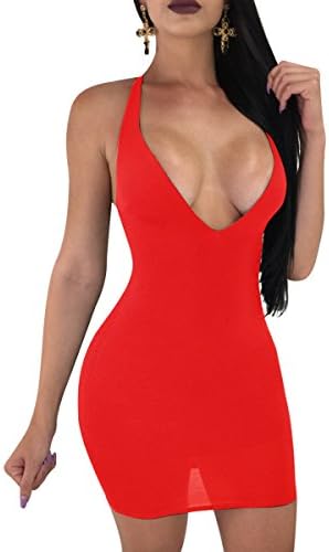 ZileZile Women's Sexy Bodycon Deep V Neck Backless Criss Cross Lace up Mini Club Dress