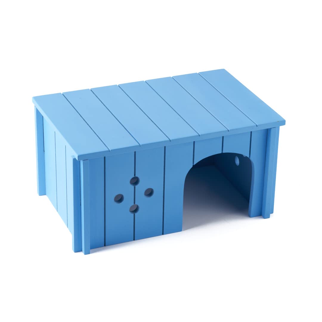 Babooda Wooden Hamster House – Easy to Assemble, Small, Ventilated Pet Play Den for Hamsters, Gerbils, Mice, Guinea Pigs | Pet Toys & Houses (Blue)