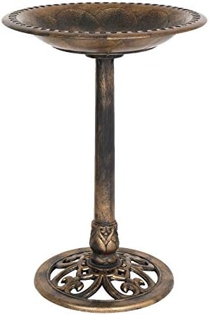VINGLI Pedestal Hen Bathtub 28 Inch Vintage Copper Resin Birdbaths Climate Resistant Floral Accents and Classic End Backyard Decor for Out of doors Light-weight Courtyard