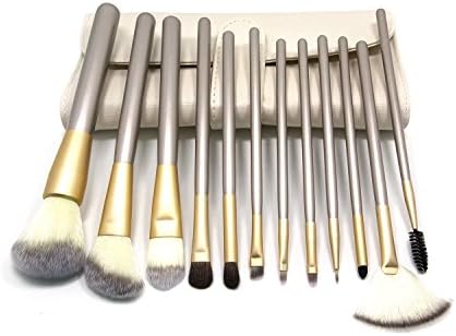 Bettyliss Synthetic Kakubi Cosmetic Makeup Brush Set with Leather Traverl Pouch - Silver and gold-12pcs