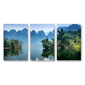 Canvas Wall Art Beautiful Scenery with Turquoise Lake, Forest and Mountains Painting Artwork for Home Prints Framed - 16"x24" x 3 Panels