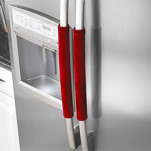 Refrigerator Door Handle Cover, Fridge Oven Microwave Handle Protector Wrap Gloves Antiskid Kitchen Dishwasher Keep Off Fingerprints,Liquid,Oil Stain,Food Spot (Red)