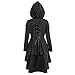 CharMma Women's Casual Single Breasted High Low Hem Lace Up Layered Hooded Coat (M, Black)