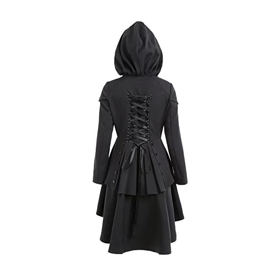 CharMma-Womens-Casual-Single-Breasted-High-Low-Hem-Lace-Up-Layered-Hooded-Coat-2XL-Black