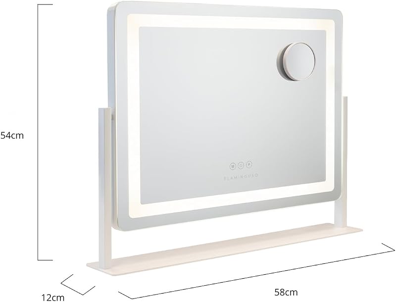 Specchio Trucco con Luci - Striscia LED - 3 Modi di Luce - Intensità Regolabile - Controllo Tattile - Presa USB - Specchio Ingranditore Incluso - Bianco - 64x12x54,5cm