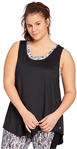 fullbeauty SPORT Women's Plus Size Layered Look Mesh Bra Tank Black,14/16