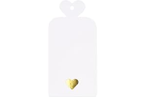 joycraft 100Pcs Gift Tags with String, White Blank Tags with Foil Gold Heart, 4x2Inch Personalized Paper Tags, Gift Hanging T