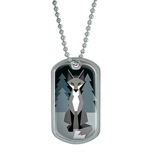 Geometric Winter Fox Military Dog Tag Keychain