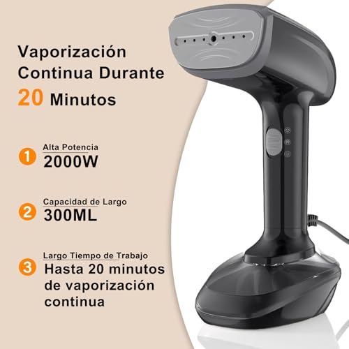 300ml Vaporizador para Ropa,2000W 2 en 1 Alta Potencia Planchas de Vapor para Ropa,Vaporizador de Mano para Planchar y Eliminar Arrugas,con Placa de Cerámica de Calentamiento Rápido Hogar y Viaje