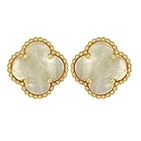 Gold Plated Brass Mother of Pearl Four Leaf Stud Earrings