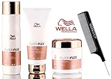 Wella FUSION PLEX Intense Repair Shampoo, Conditioner, & Mask TRIO SET (with Sleek Steel Pin Tail Comb) (8.4 oz + 6.7 oz + 5 oz - TRIO Kit)