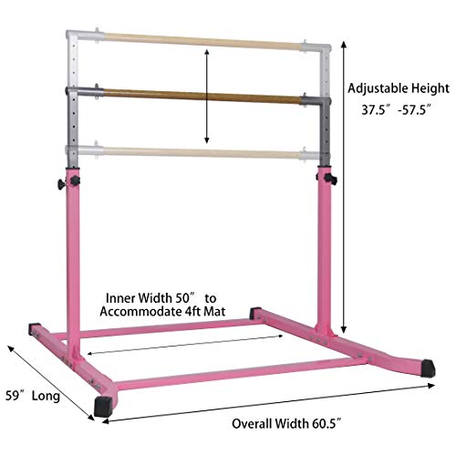 Gymnastics Bar for Kids Adjustable Horizontal Junior Training Kip Bars with Mat Optional Ideal for Gymnasts 1-4 Levels for Home - Thumbnail 4