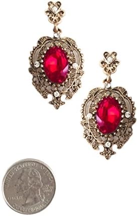 Secret for LongevityGold Tone Art Deco Antique Vintage Art Deco Victorian Style Ruby Red Rhinestone Dangle Earrings